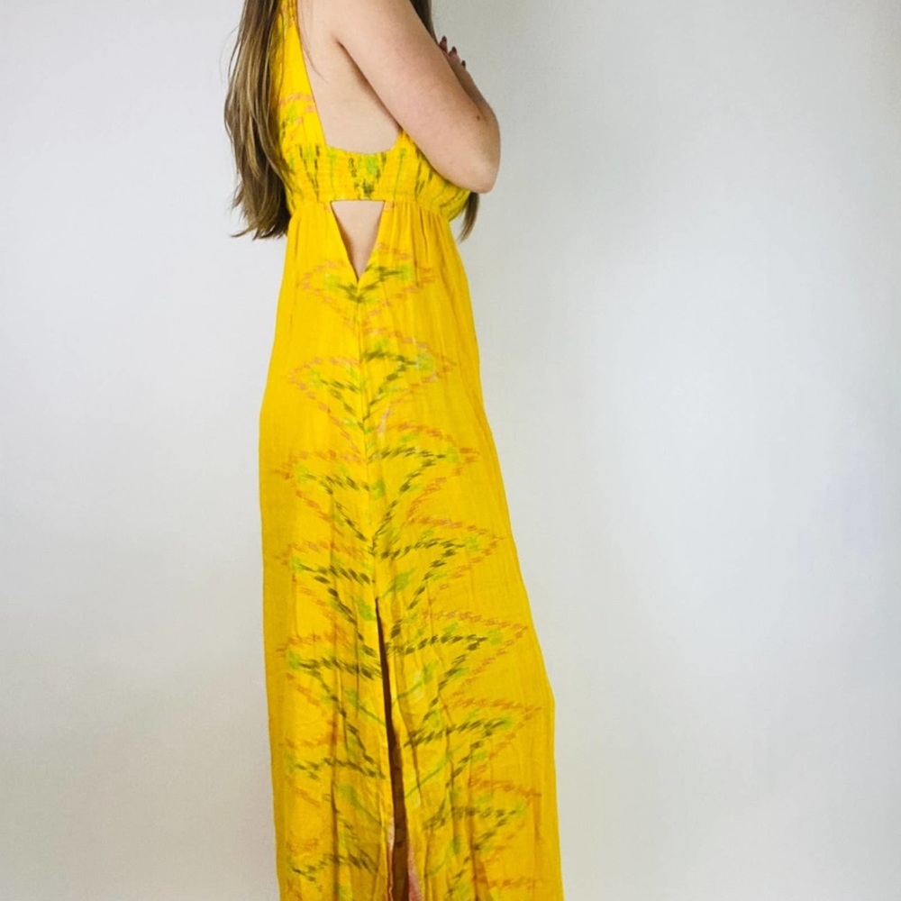 Indah Yellow Boho Cut Out Sleeveless Maxi Dress